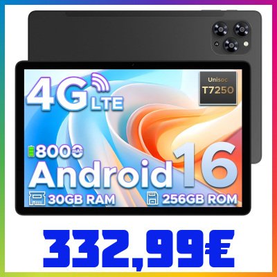 TAB G6 Android 16 Tablet 11 Pollici, 4G LTE 90Hz, 30GB RAM+256GB ROM/TF 2TB, Octa-Core Tablet con Sim, 8000mAh