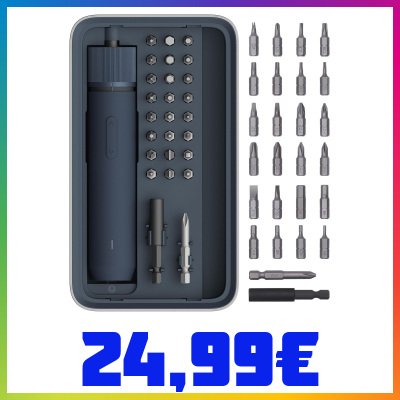 HOTO Kit Cacciavite Elettrico 3,6V, Avvitatore a Batteria con 25 Punte S2, 4 Nm, 3 Livelli di Coppia, 220 RPM, Batteria 1500mAh